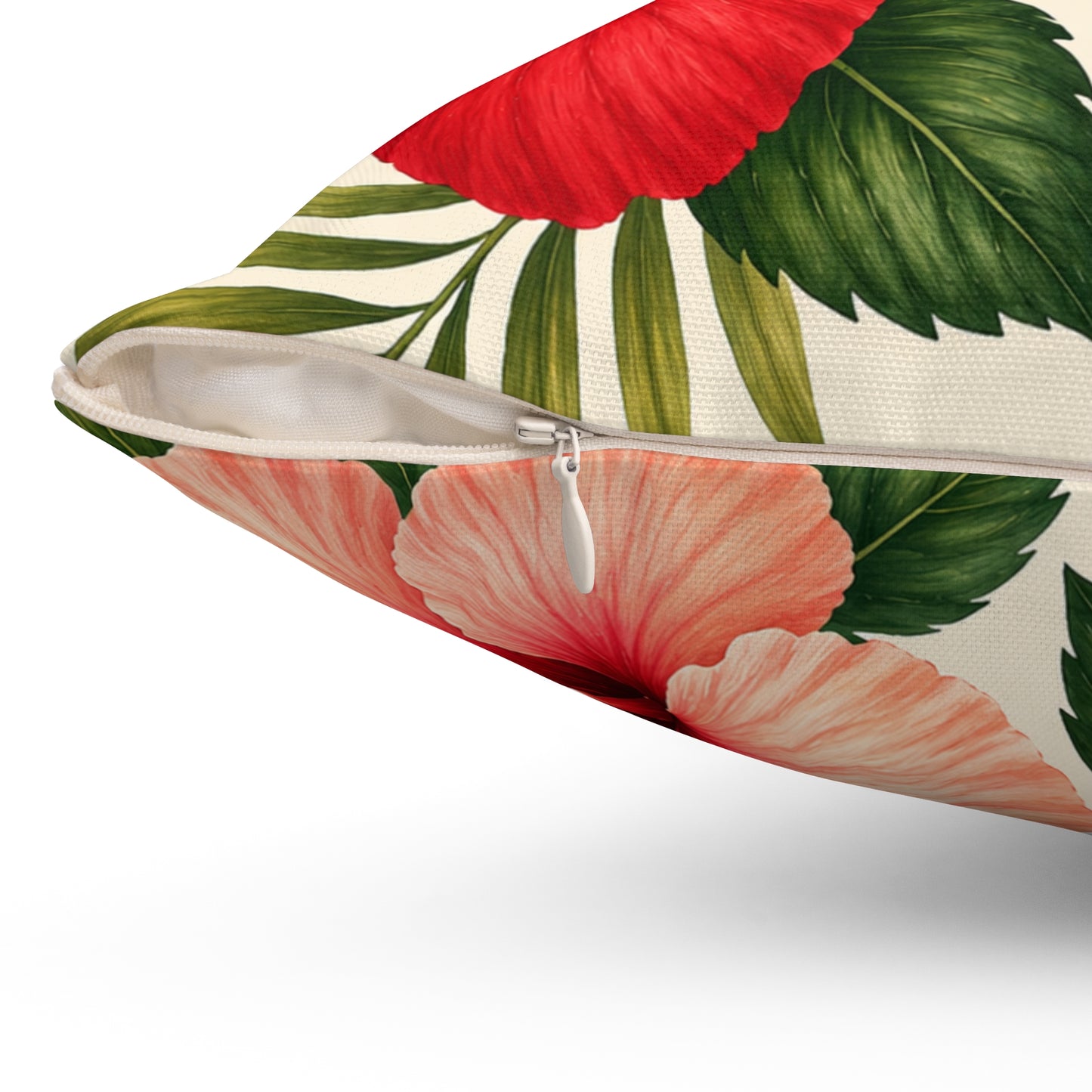 Tropical Hibiscus Throw Pillow – Red Floral Square Decorative Pillow