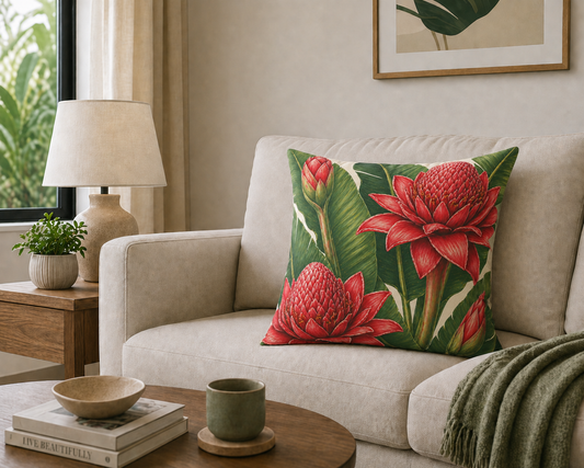 Tropical Red Torch Ginger Pillow