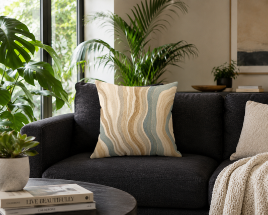 Abstract Earth-Tone Wave Pillow — Neutral Boho Decorative Throw Pillow