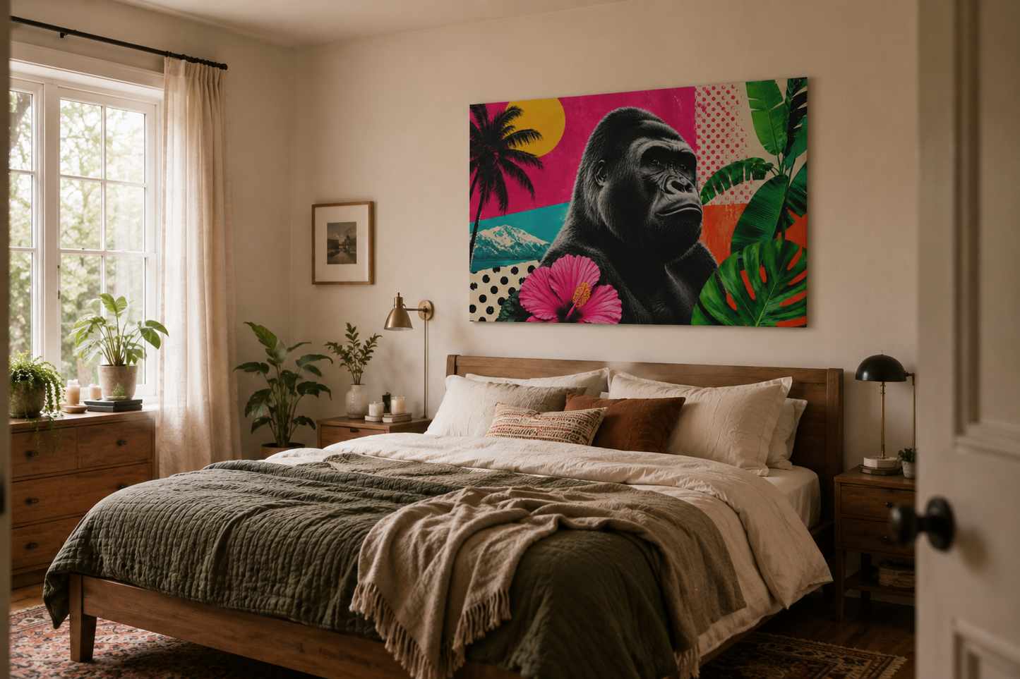 Tropical Gorilla Canvas Wall Art — Vibrant Pop Art Jungle Print