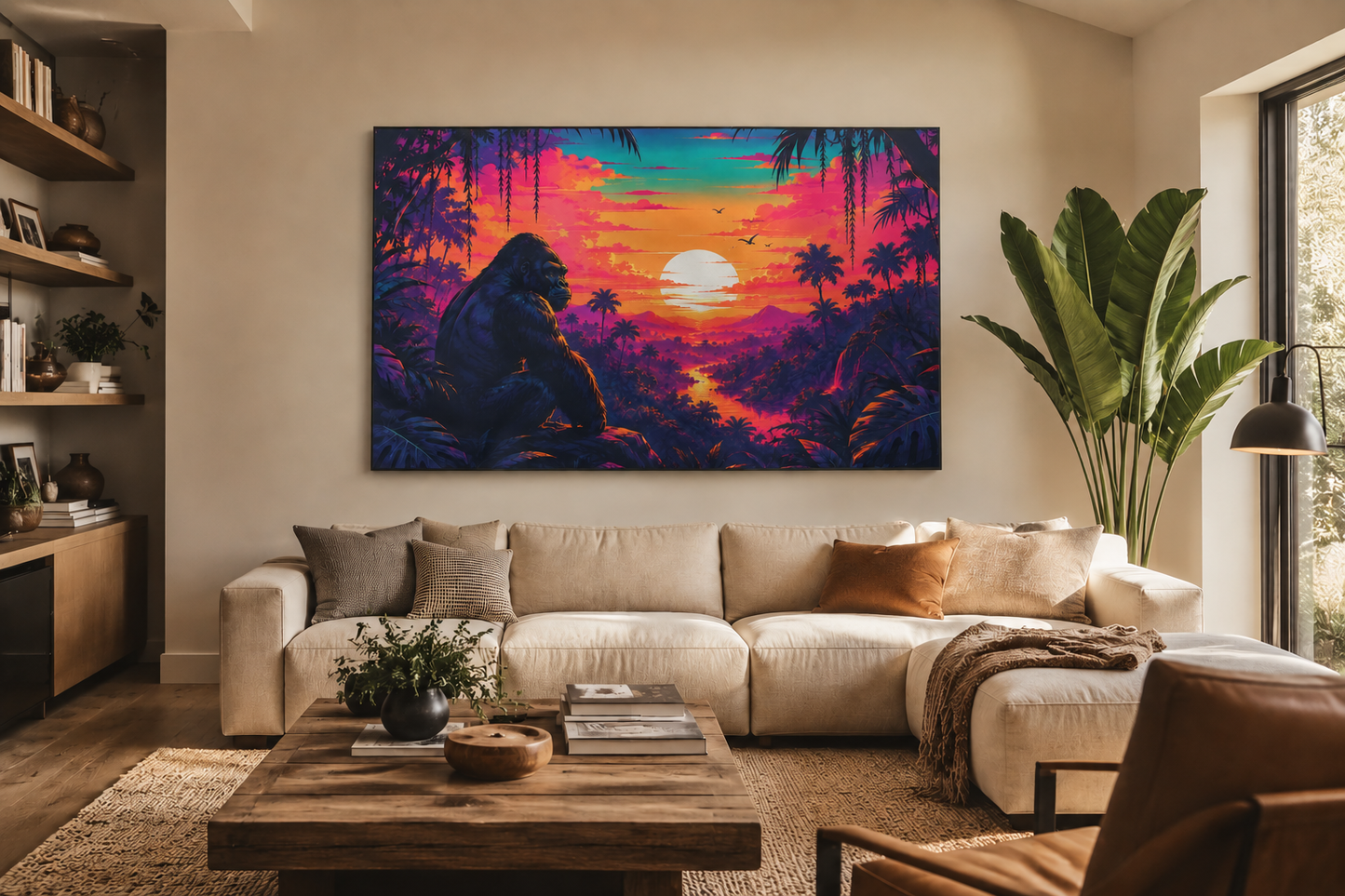 Tropical Sunset Gorilla Matte Canvas Wall Art — Vibrant Jungle Sunset Print, Stretched 1.25"