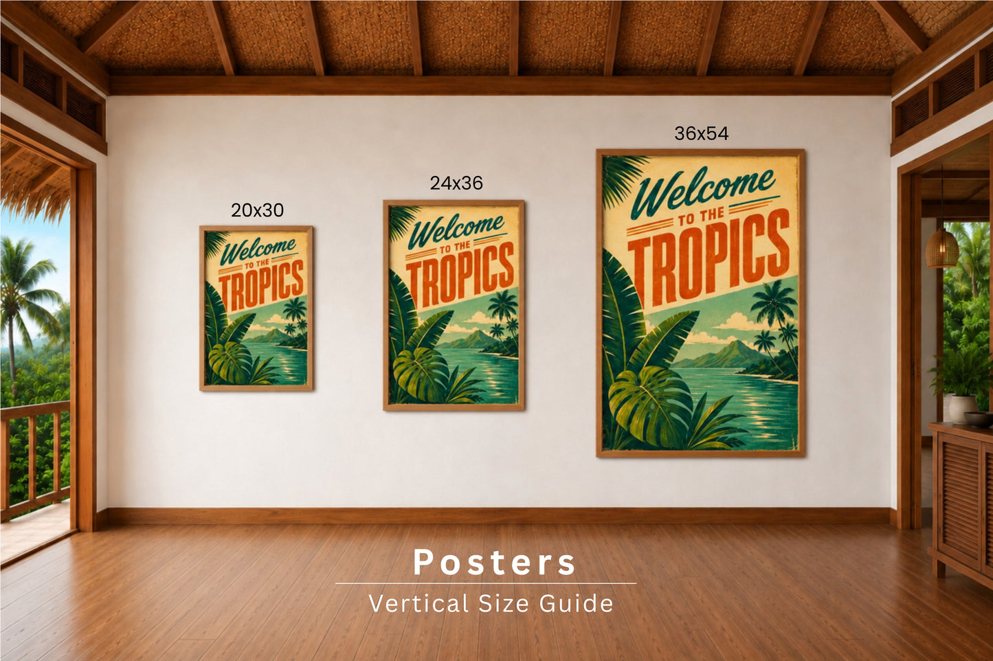 Tropical Paradise Collage Poster — Hawaiian Beach Palm Vintage Travel Wall Art