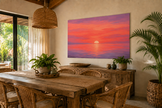 Sunset Seascape Canvas — Pink Orange Ocean Sunset Matte Stretched Wall Art