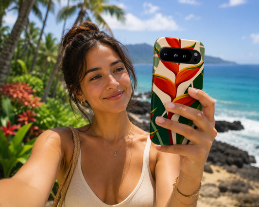 Tropical Heliconia Phone Case — Bold Red Floral Protective Cover