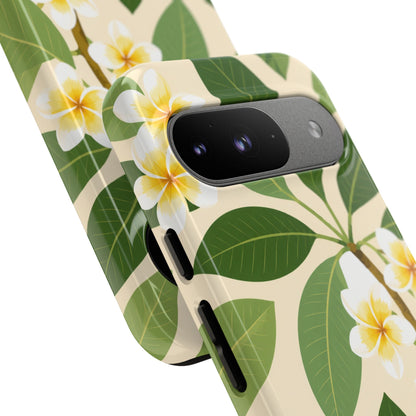 Plumeria Floral Tough Phone Case - Tropical Yellow White Flower Protective Cover