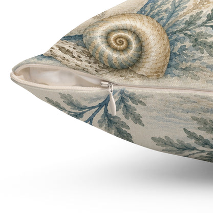 Coastal Blue Butterfly Throw Pillow — Seashell & Coral Accent Cushion