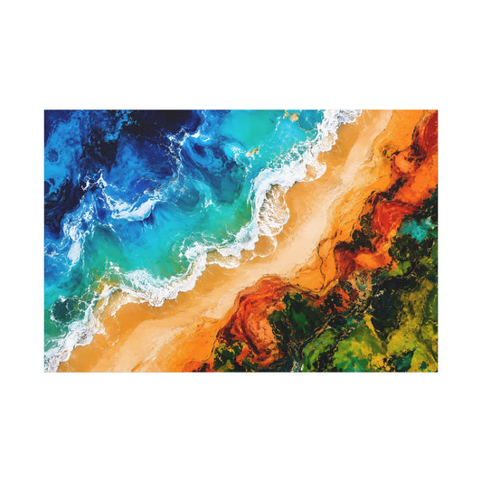 Coastal Shoreline Panoramic Canvas Print — Abstract Ocean Beach Wall Art