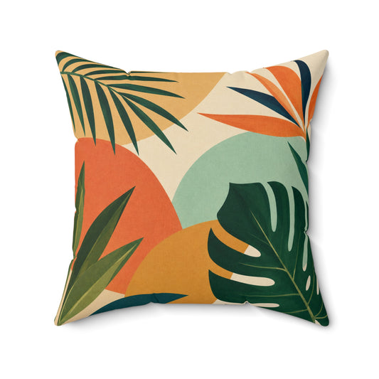 Tropical Leaf Faux Suede Pillow — Boho Palm Decorative Throw Pillow
