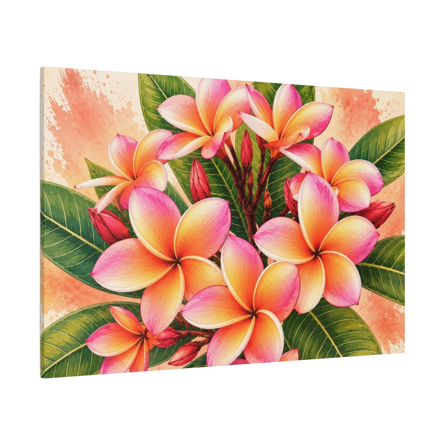 Plumeria Floral Canvas Print — Tropical Frangipani Wall Art (Matte Stretched)