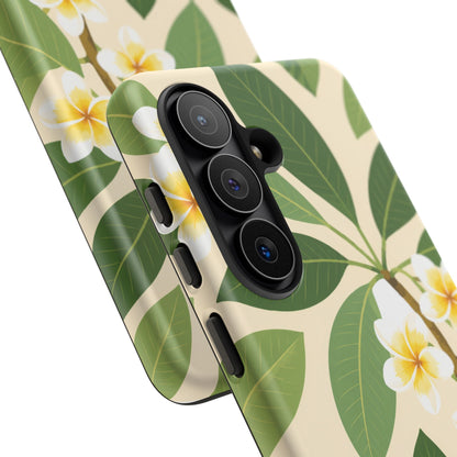 Plumeria Floral Tough Phone Case - Tropical Yellow White Flower Protective Cover