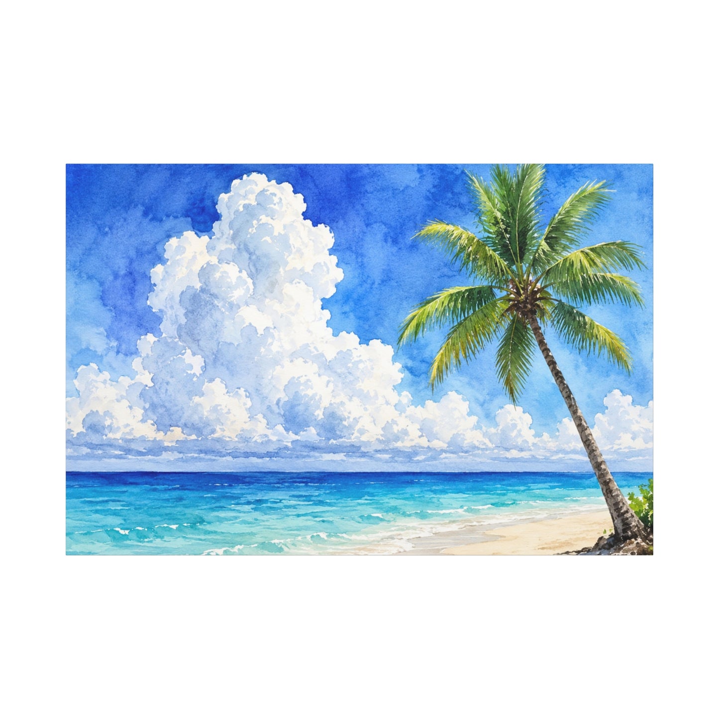Tropical Beach Canvas Wall Art – Palm Tree Seascape Matte Stretched Print