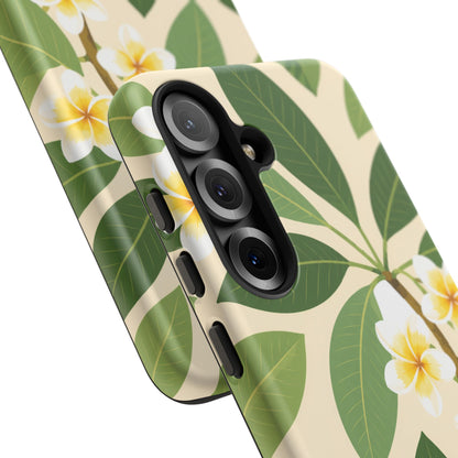 Plumeria Floral Tough Phone Case - Tropical Yellow White Flower Protective Cover
