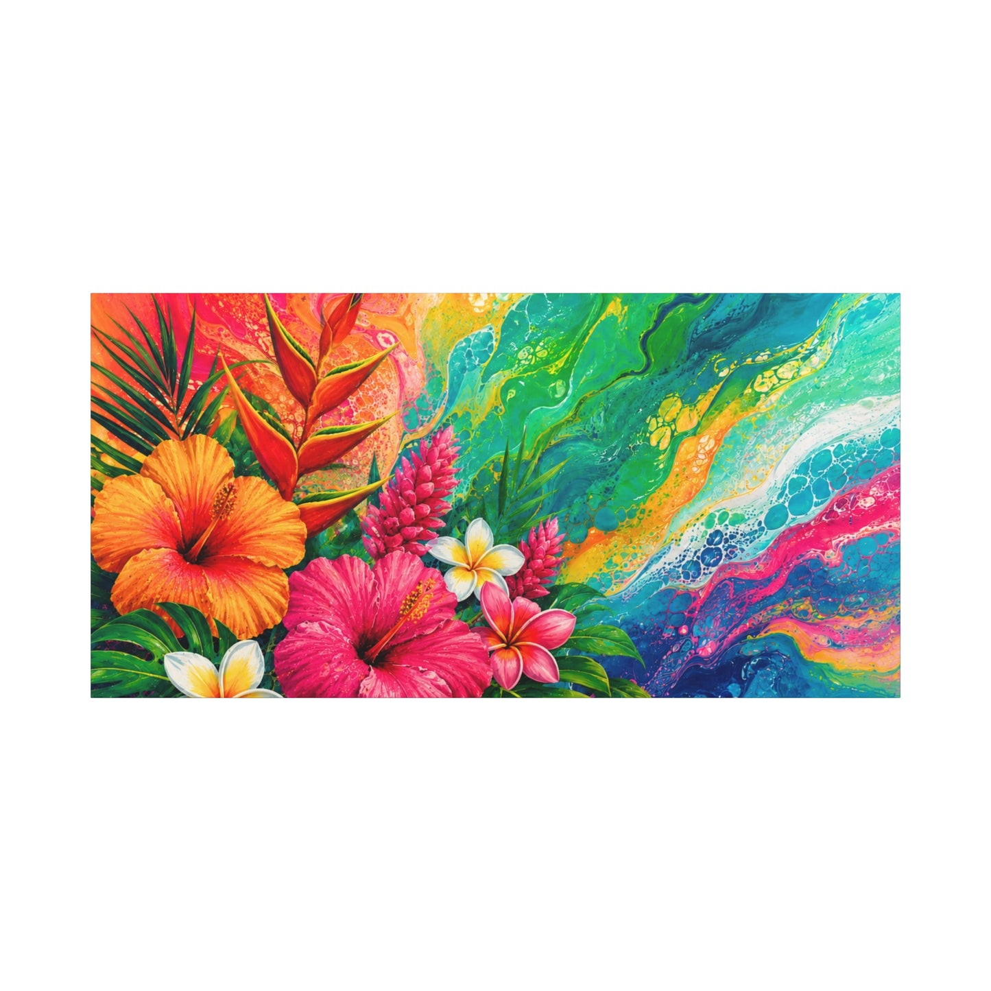 Tropical Floral Canvas Wall Art - Vibrant Hibiscus & Plumeria Stretched Print