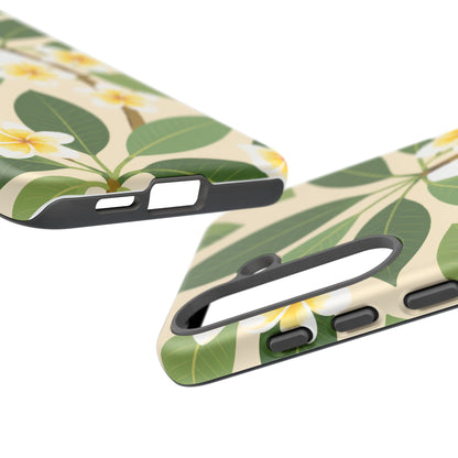 Plumeria Floral Tough Phone Case - Tropical Yellow White Flower Protective Cover