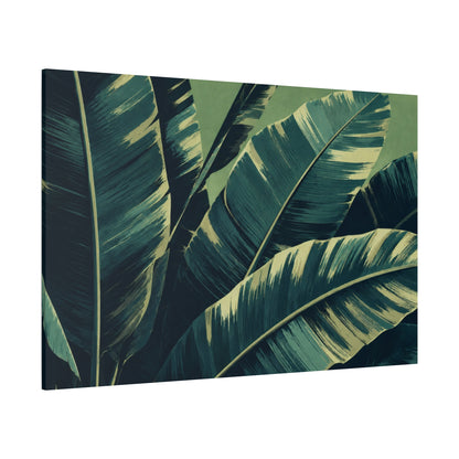 Canvas print with green and yellow tropical leaf design on a white background