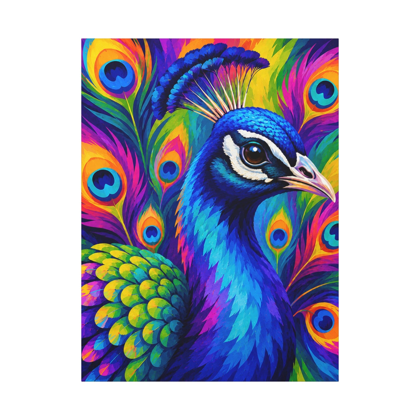 Vibrant Peacock Matte Canvas Print — Colorful Stretched Wall Art