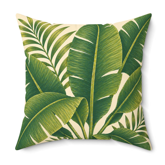 Tropical Banana Leaf Pillow — Green Botanical Square Throw Pillow