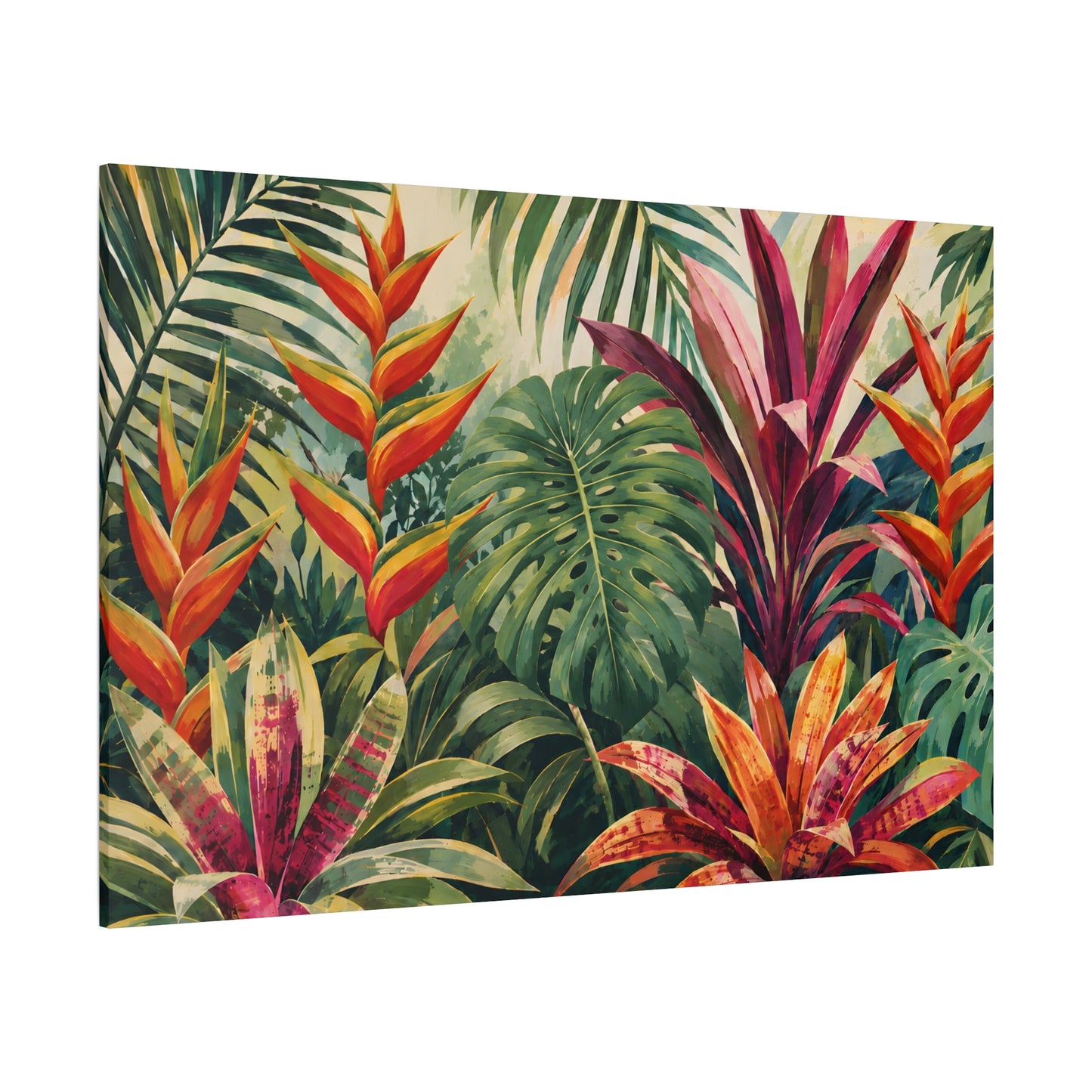 Tropical Botanical Canvas Wall Art – Vibrant Jungle Foliage Matte Stretched Print