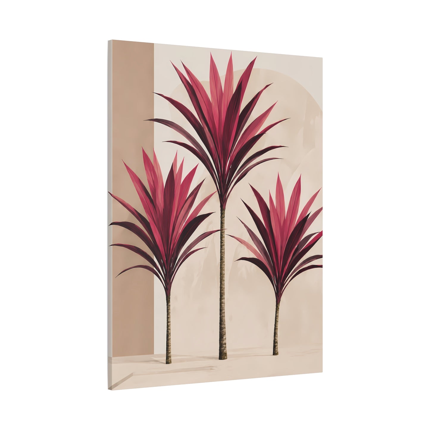 Decorative panel with pink palm tree design on a beige background