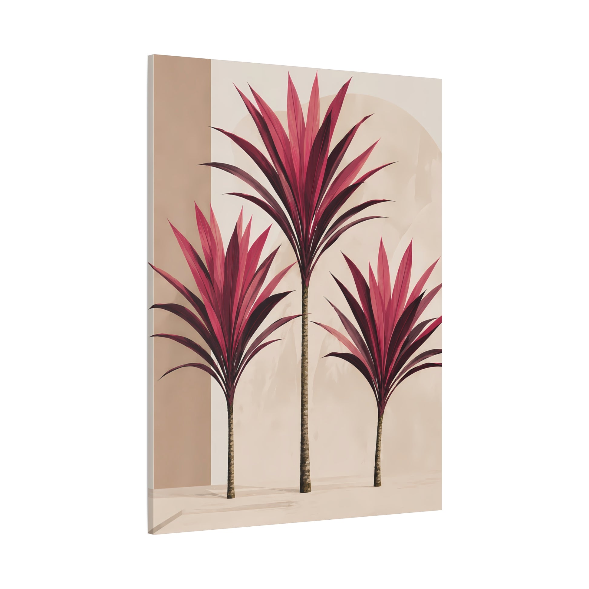Decorative panel with pink palm tree design on a beige background