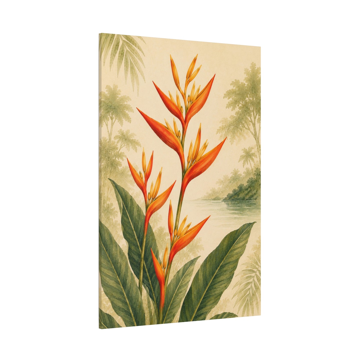 Tropical Heliconia Canvas Wall Art – Vintage Botanical Print
