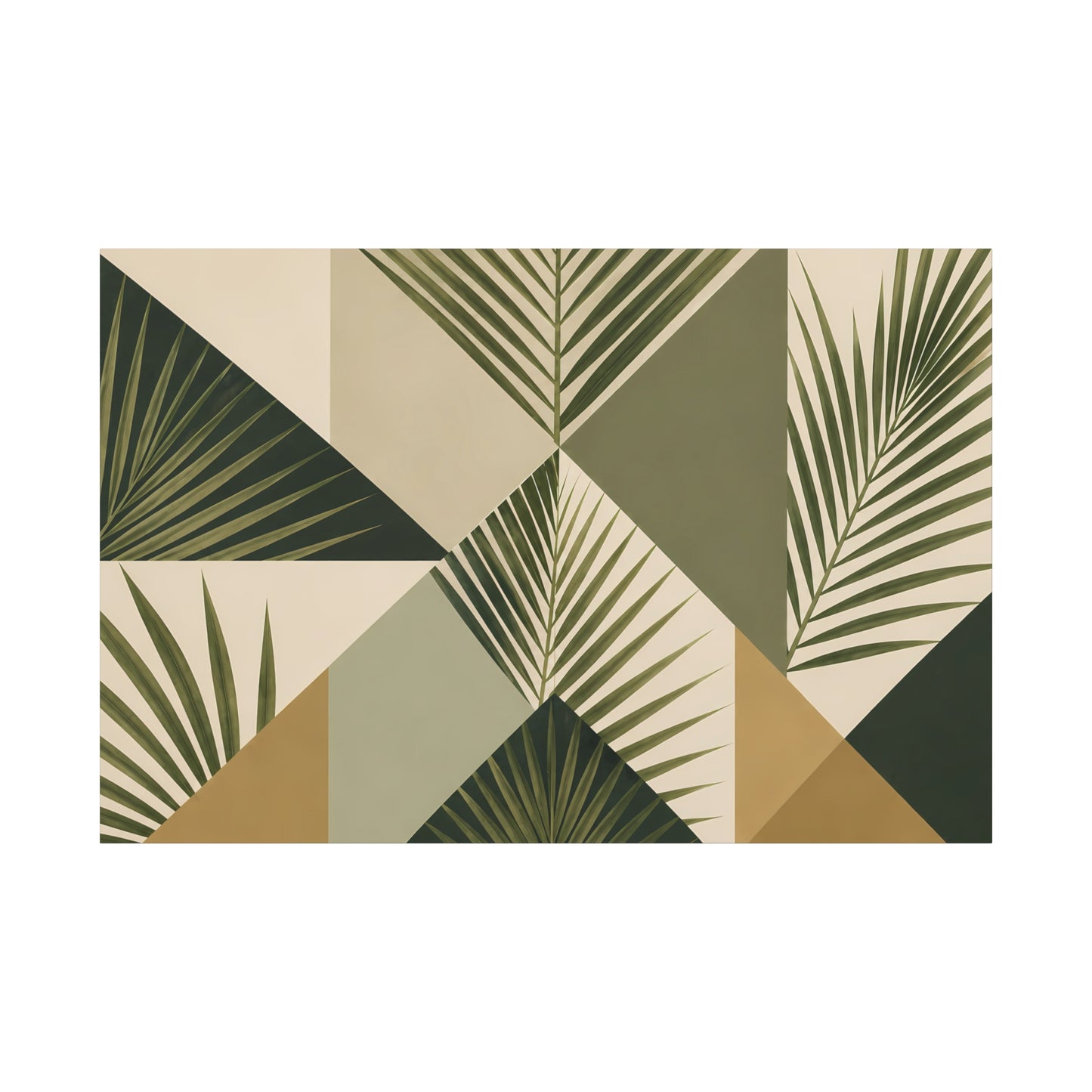 Geometric patterned rug with palm leaf design on a beige background
