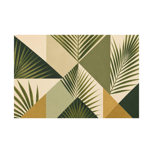 Botanical Geometric Canvas Print — Palm Leaf Wall Art, Stretched Matte Canvas
