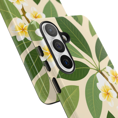 Plumeria Floral Tough Phone Case - Tropical Yellow White Flower Protective Cover