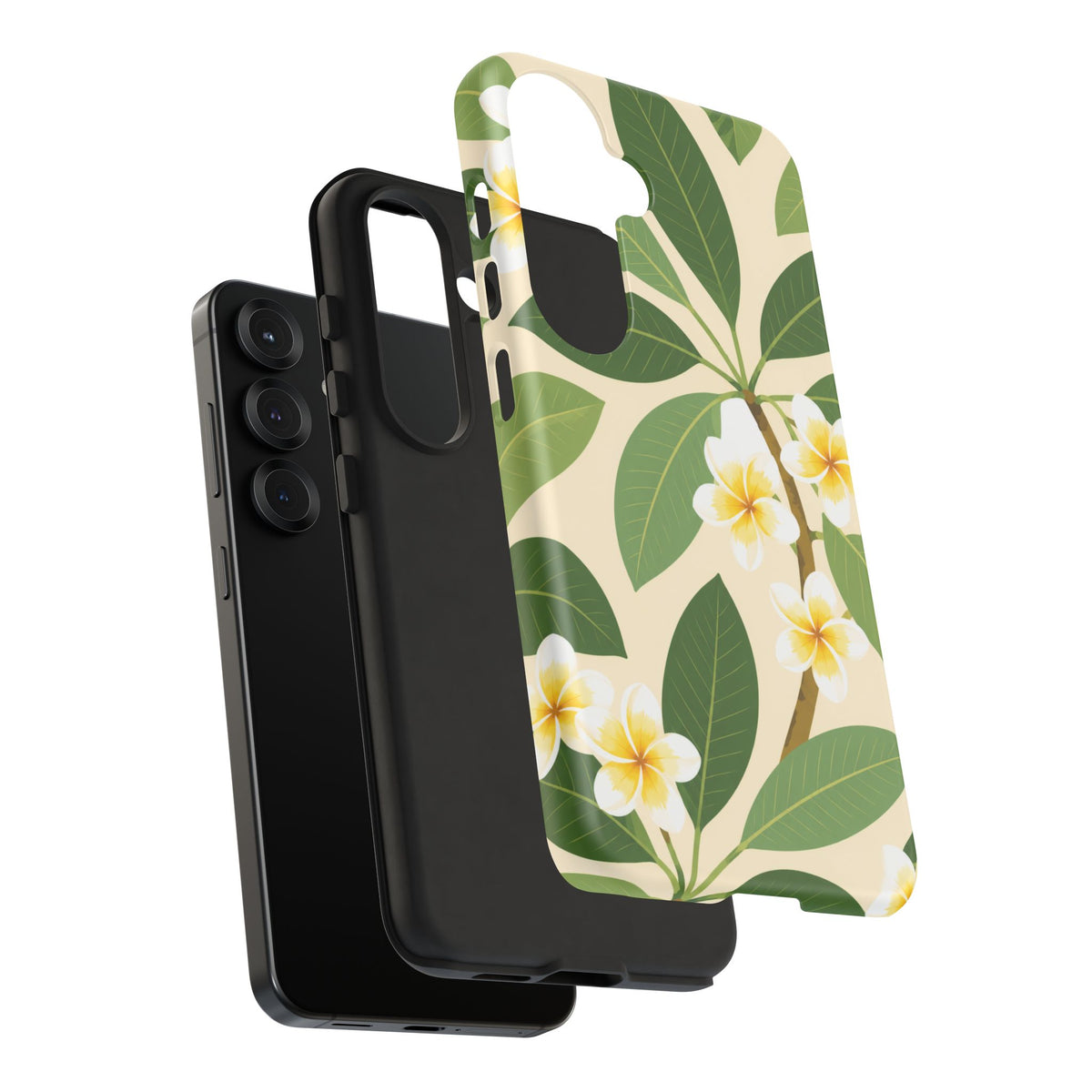 Plumeria Floral Tough Phone Case - Tropical Yellow White Flower Protective Cover