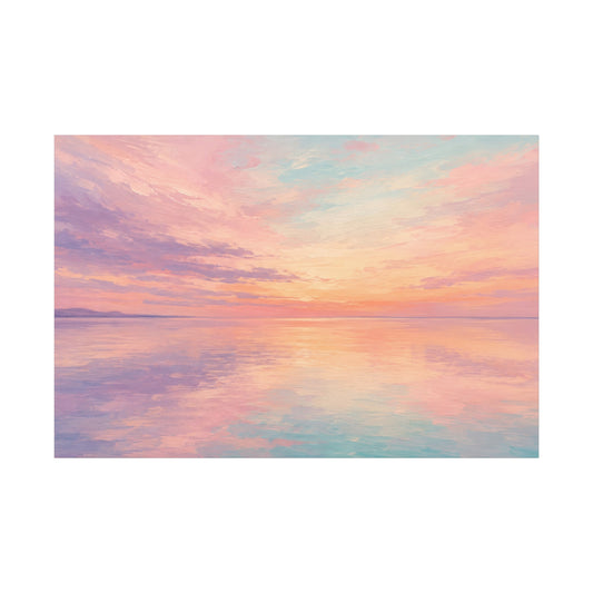 Sunset Sea Reflection Canvas Wall Art — Pastel Beach Sunset Landscape, Stretched 1.25"