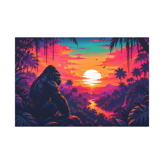Tropical Sunset Gorilla Matte Canvas Wall Art — Vibrant Jungle Sunset Print, Stretched 1.25"