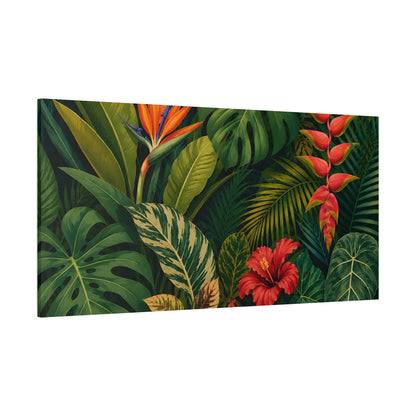 Tropical Leaves Canvas Wall Art — Vibrant Hibiscus & Jungle Botanical Print