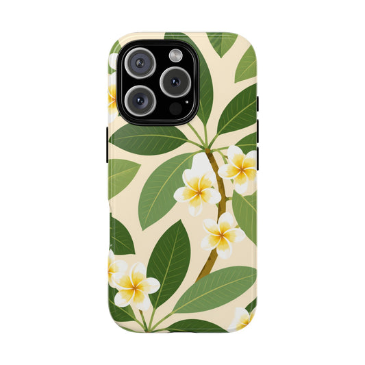 Plumeria Floral Tough Phone Case - Tropical Yellow White Flower Protective Cover