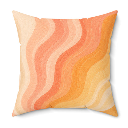 Retro Sunset Wave Pillow — Boho Peach Abstract Throw Pillow