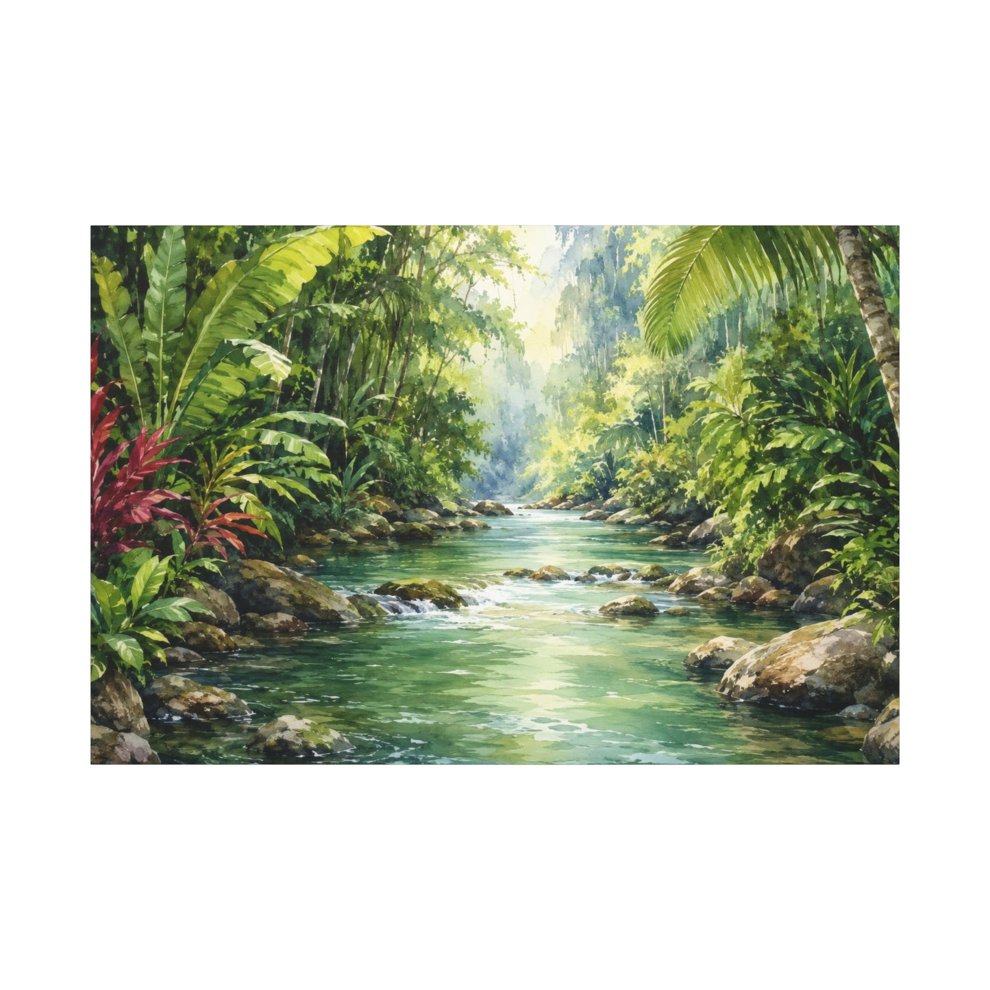 Tropical River Canvas Wall Art — Stretched Matte Nature Landscape Print