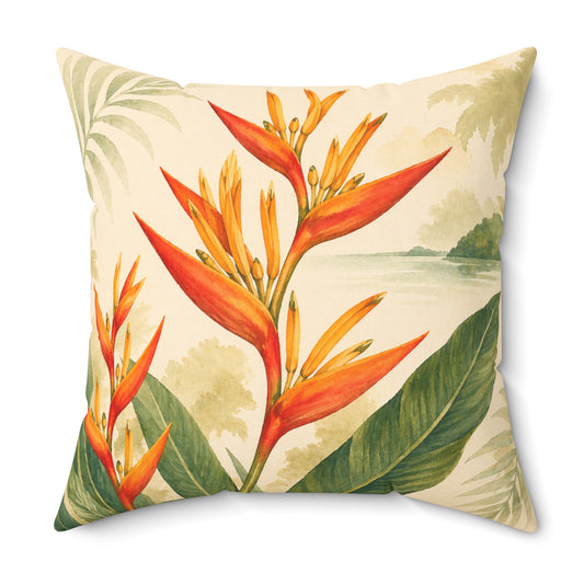 Tropical Heliconia Throw Pillow — Floral Botanical Accent Pillow