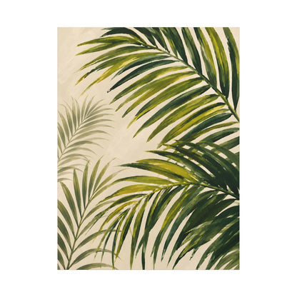 Canvas print with green palm leaf pattern on a beige background