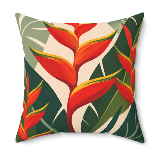 Tropical Heliconia Decorative Pillow — Bold Botanical Throw Cushion