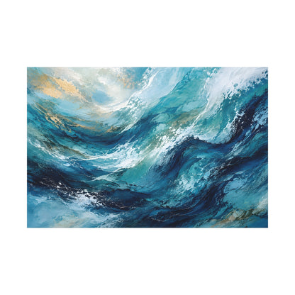 Abstract painting of swirling blue and black colors