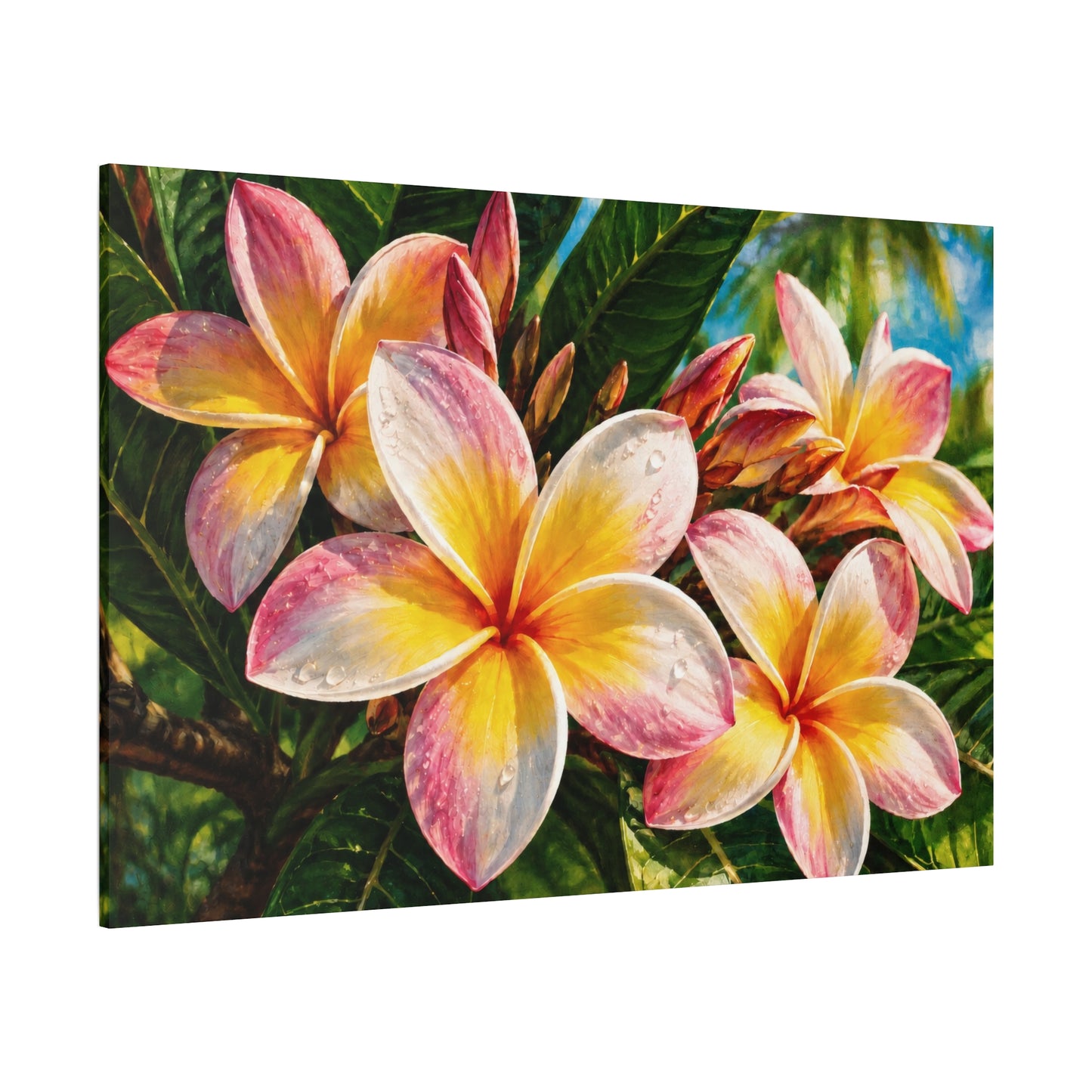 Plumeria Blossom Matte Canvas Print — Stretched Tropical Frangipani Wall Art