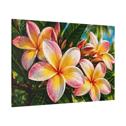 Plumeria Blossom Matte Canvas Print — Stretched Tropical Frangipani Wall Art