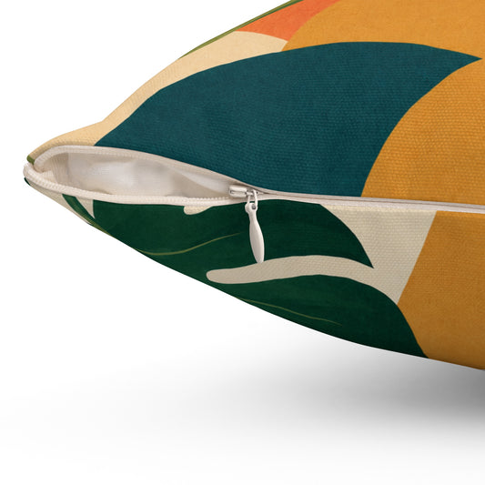 Tropical Leaf Throw Pillow — Retro Botanical Square Cushion