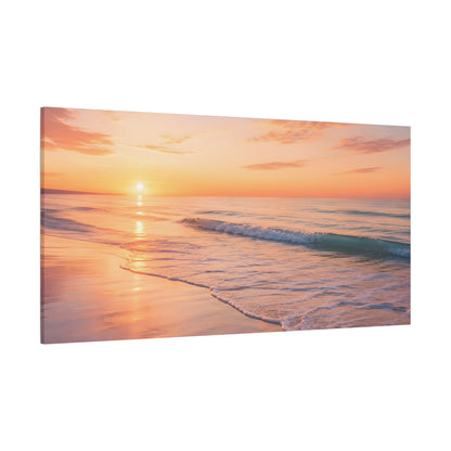 Sunset Beach Panoramic Canvas Print — Stretched Matte Coastal Wall Art