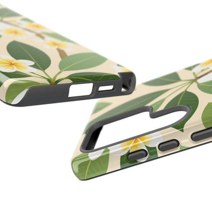 Plumeria Floral Tough Phone Case - Tropical Yellow White Flower Protective Cover