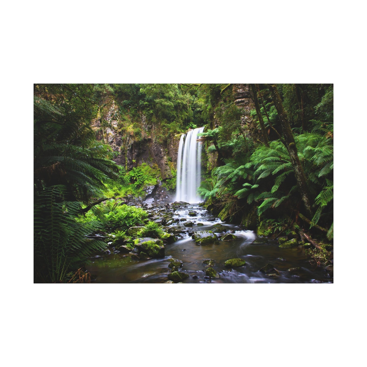 Rainforest Waterfall Matte Canvas Print — Lush Green Nature Wall Art, Stretched 1.25"