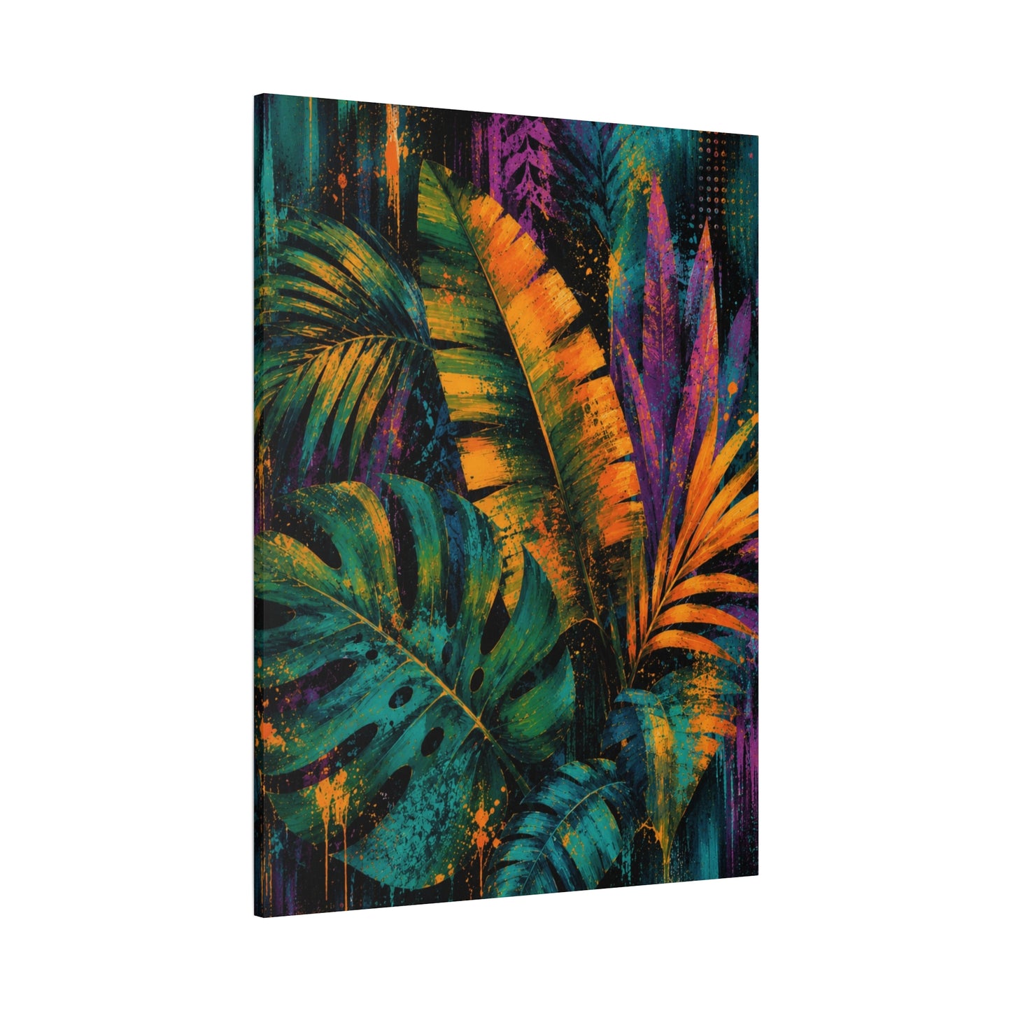 Tropical Foliage Canvas Wall Art - Vibrant Neon Jungle Matte Print
