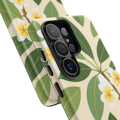 Plumeria Floral Tough Phone Case - Tropical Yellow White Flower Protective Cover