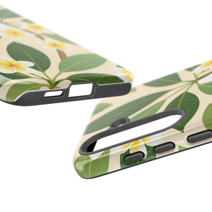 Plumeria Floral Tough Phone Case - Tropical Yellow White Flower Protective Cover