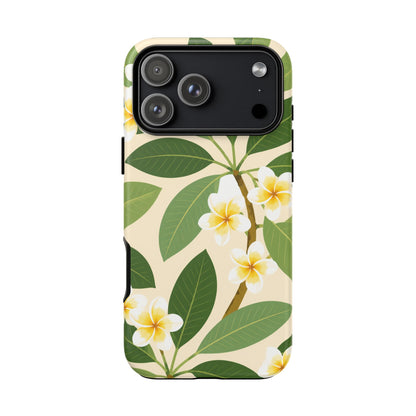 Plumeria Floral Tough Phone Case - Tropical Yellow White Flower Protective Cover