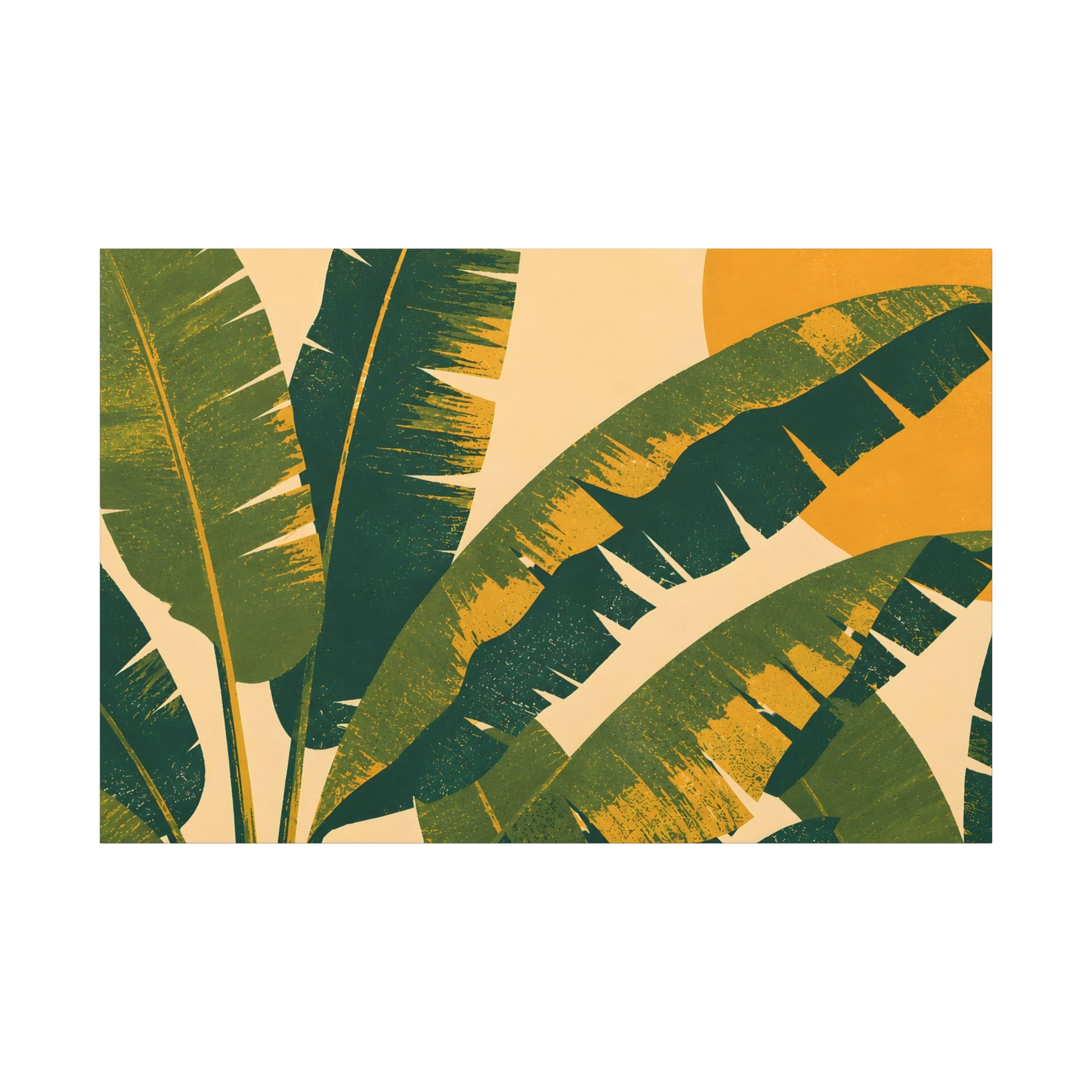Pattern of green and yellow leaves on a beige background